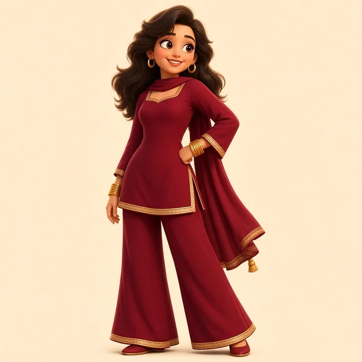 Maroon georgette kurti palazzo set with dupatta – illustration of the style
