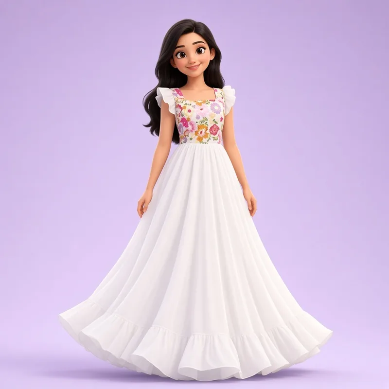 White georgette anarkali gown with floral embroidered bodice – illustration of the style