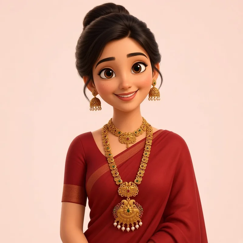 Gold-plated South Indian jewellery set – long haram and choker with pearls, illustration